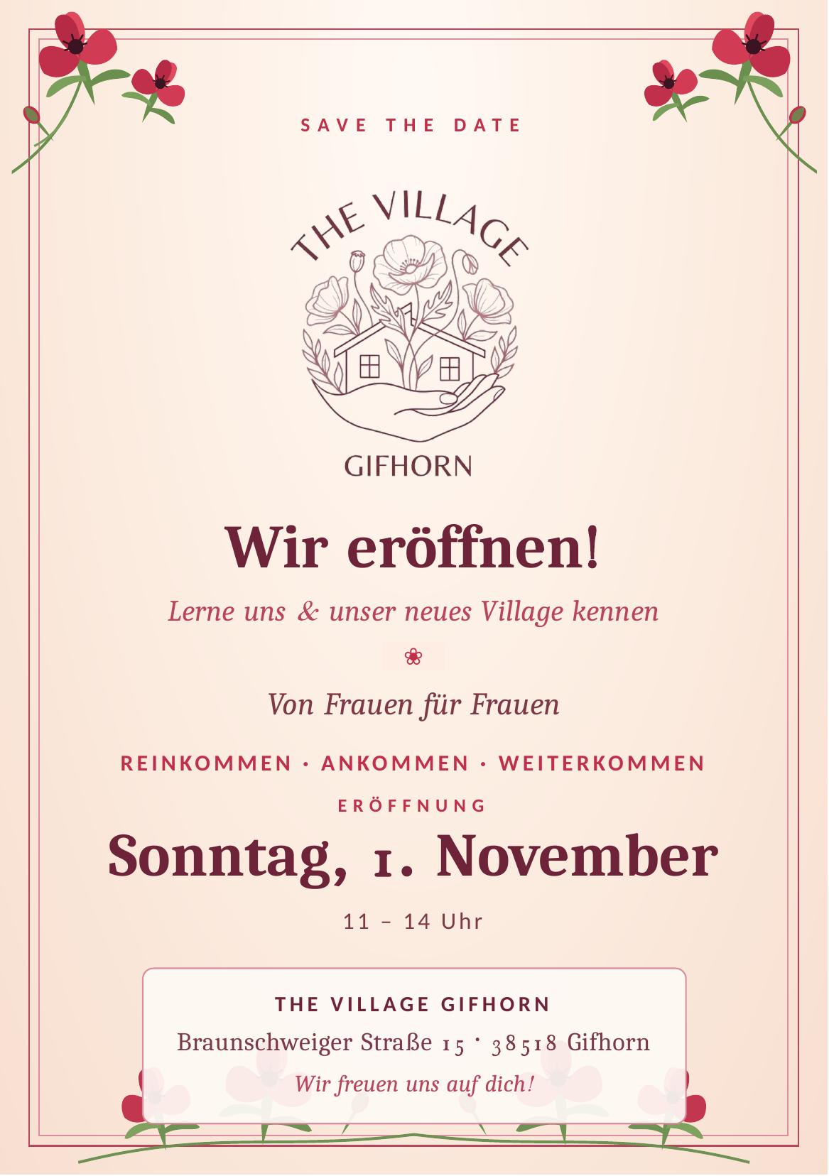 Save the Date — Eröffnungsfeier THE VILLAGE Gifhorn am Sonntag, 1. November, 11 bis 14 Uhr, Braunschweiger Straße 15, 38518 Gifhorn